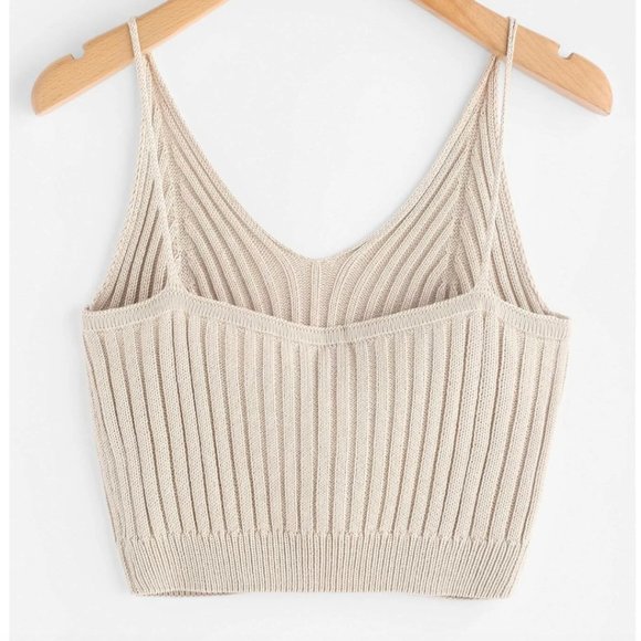 Beige Ribbed Cropped Cami Top - Picture 2 of 6